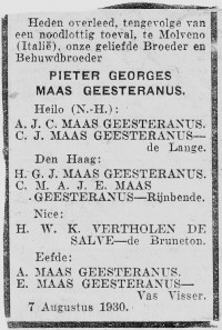 Overlijdensbericht P.G. MG (1930)